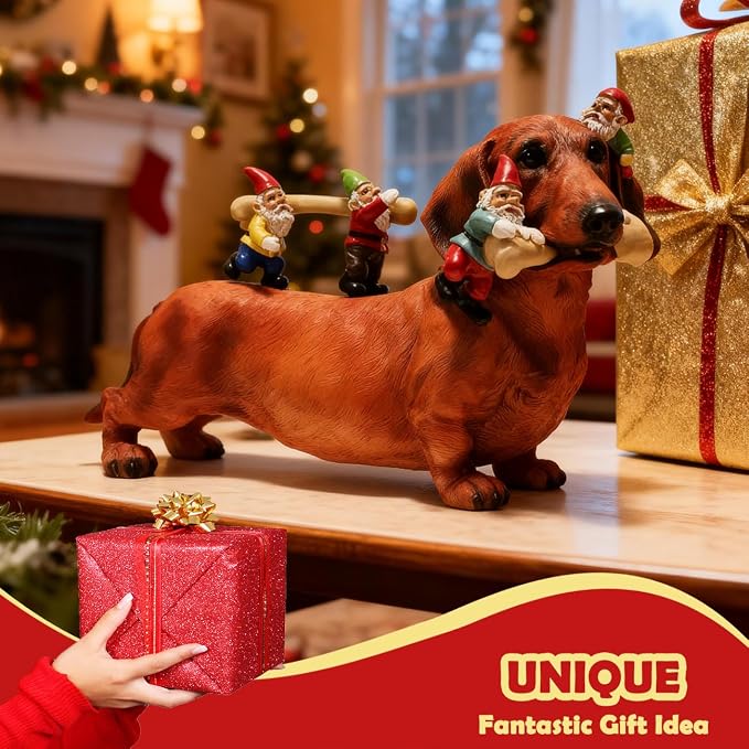 Sunthus Funny Gnomes Dachshund Garden Statue Outdoor Decor | Weiner Dog Resin Yard Ornament