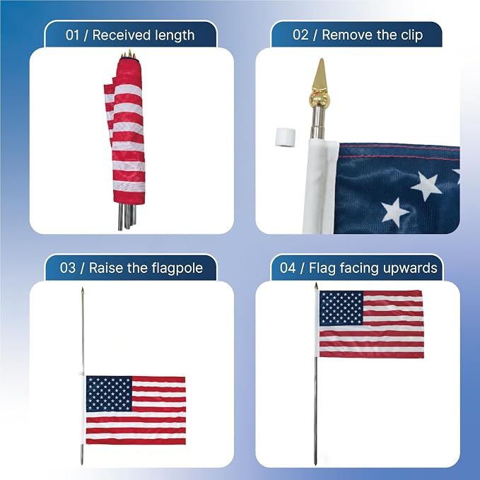 12 Pack Small American Flags on Stick, 12x18 Inch Mini Handheld USA Flag with Telescopic Stainless Steel Flag Pole, 4th of July US 250th Anniversary Decorations, Memorial Day Outdoor Decor