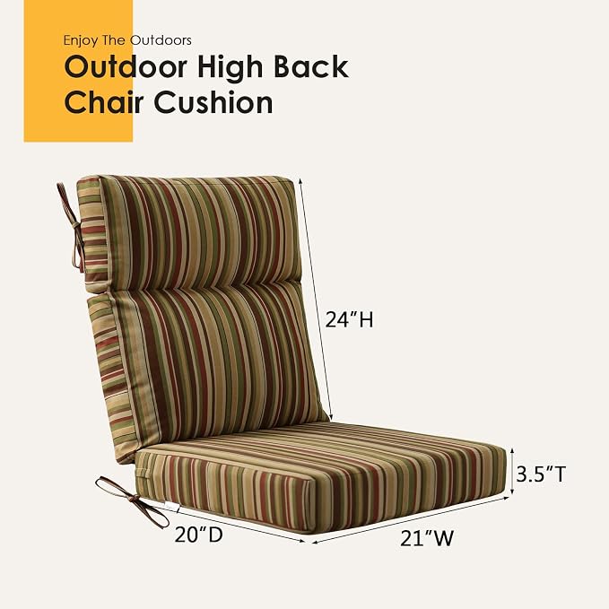Outdoor High Back Chair Cushion, 2 Pack 44x21 inches Patio Chair Cushions Water Repellent Rocking Cushions Indoor Furniture Seat Pad, Colorful Stripe