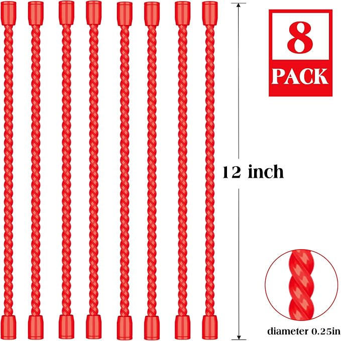 8PCS 12-Inch Silicone Cable Ties, Bendable Rubber Twist Ties, Reusable Twist Ties for Cords, gear ties for Organizing, Bundling (Red)