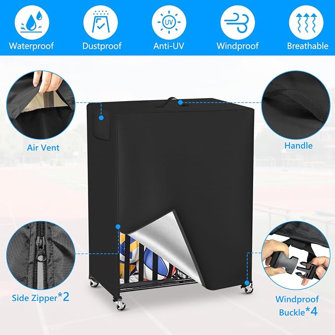 Basketball Rack Cover Garage Sports Equipment Organizer Cover for Ball Storage Rack Waterproof & Dustproof Sports Organizer Bag 38" L x 18" W x 45" H Black