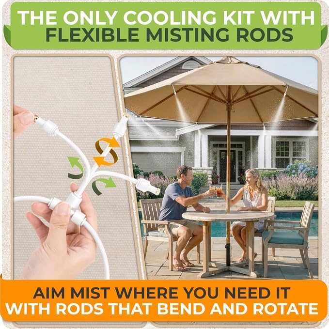 Misting System for Patio, 75 FT Outdoor Misters for Outside Patio Cooling, Fine Mist Mister Kit with Flexible Rod Nozzles, Garden Faucet Setup for Pergola, Garden, Greenhouse, Backyard, White