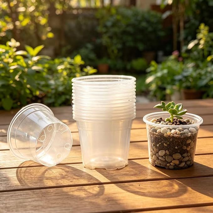 100 Pcs Seed Starter Pots Kit 2.75 Inch Clear Nursery Pots for Plants for Seedlings,Small Plastic pots for Plants,Succulents,Plastic Nursery Pots with Drainage Holes (Size B)