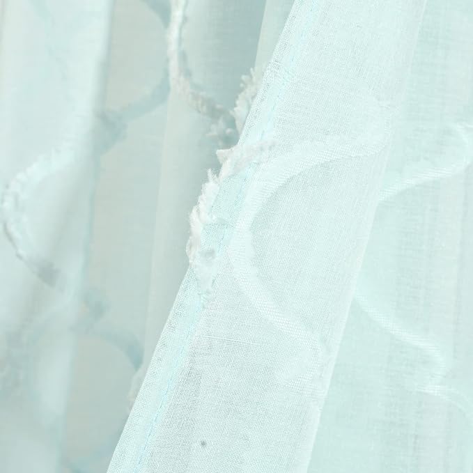 Lush Decor Avon Trellis Grommet Sheer Window Curtain Panels Pair 38" W x 84" L Blue - Sheer Curtains for Living Room - Modern Farmhouse Bedroom Curtains
