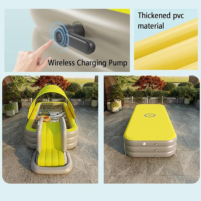 Inflatable Pool for Kids and Adults With slide and sunshade,Full-Sized Inflatable Kiddie Pools,Above Ground Pools for Family, Backyard, Garden, Lawn, Outdoor ( Paddling Pool/ Kiddie Pool)(Color:Green,