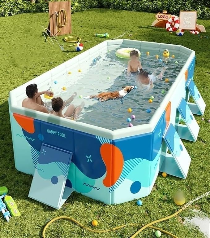 Foldable Swimming Pool Non-Inflatable Pool, Hard Plastic Shell Portable Pool, Dog Pool, Rectangular Above Ground Swimming Pool, Pools for Backyard and Garden (Size : 9.8ft)