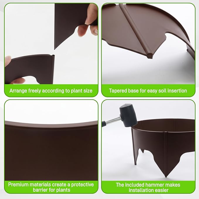 Anothera 48 Pieces Planting Rings, Diameter Range 8.2-15.7 Inches, Interlocking Garden Planting Rings, Brown Garden Rings for Plant Support