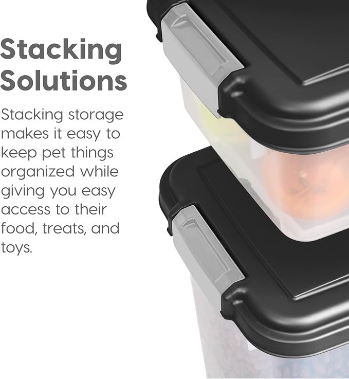 IRIS USA Dog Food Storage Container 30 lb + 11lb Airtight Combo, Stackable Pet Food Storage Bin with Wheels for Cat Dog Food, BPA Free, Made in USA, Black