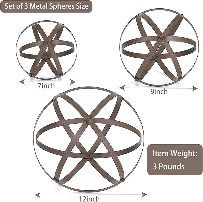 Set of 3 Metal Garden Spheres, Metal Folding Orb Garden Ball for Patio Yard Decor, Dia 12", 9", 7"
