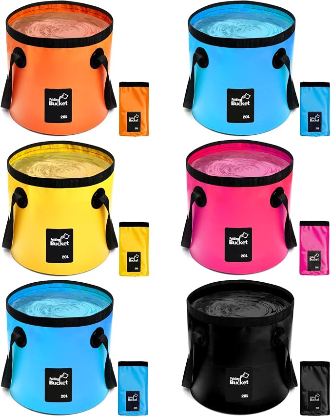 Tessco for you 6 Pcs Collapsible Bucket with Handle 5 Gallon Folding Water Container Lightweight Foldable Bucket Portable for Beach Outdoor Camping Hiking Traveling Kitchen, 5 Colors