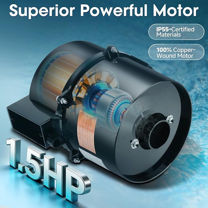 6316220F Silencer Spa Blower 1.5HP 240 Volt 3.8 Amp 2 Years Warranty | Replacement for Air Supply, Direct 2 Inch Plumbing System, Quiet & Shock-Absorbing Design, for Pool Hot Tub & Spa 8-12 jets