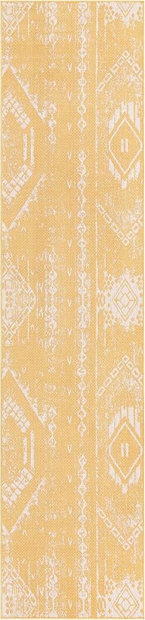Unique Loom Outdoor Bohemian Collection Area Rug - Anthro (3' 3" x 14' 1" Runner, Yellow/ Ivory)