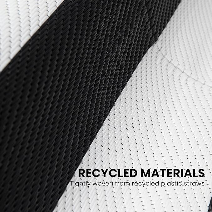 Outdoor Rug Waterproof 5 x 8 ft, Reversible Plastic Straw Rug for Patio, Large Outdoor Carpet for RV, Patio, Camping, Backyard, Deck, Picnic, Beach, Black & White