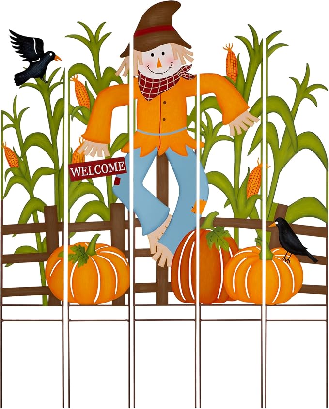 Glitzhome 41.5"H Fall Decorative Yard Signs with Stakes, Metal Scarecrow Corns Combo Garden Yard Stake for Home Lawn Yard Pathway Front Door Fall Harvest Thanksgiving Wall Hanging Decor