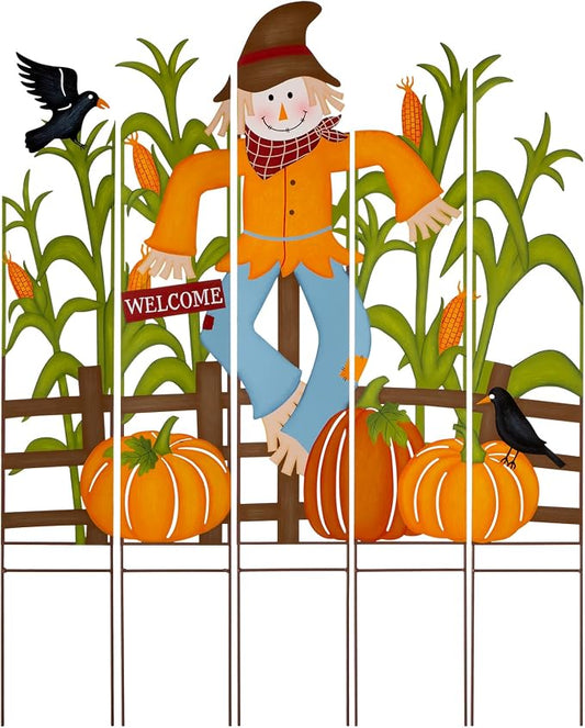 Glitzhome 41.5"H Fall Decorative Yard Signs with Stakes, Metal Scarecrow Corns Combo Garden Yard Stake for Home Lawn Yard Pathway Front Door Fall Harvest Thanksgiving Wall Hanging Decor