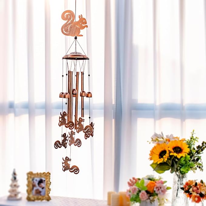 Squirrel Wind Chimes for Outside,Squirrel Gifts for Women Men/Memorial Gift/Birthday Gifts Metal windchimes Outdoors/Indoors,Garden Decor,Patio,Home,Porch,Yard Decorations