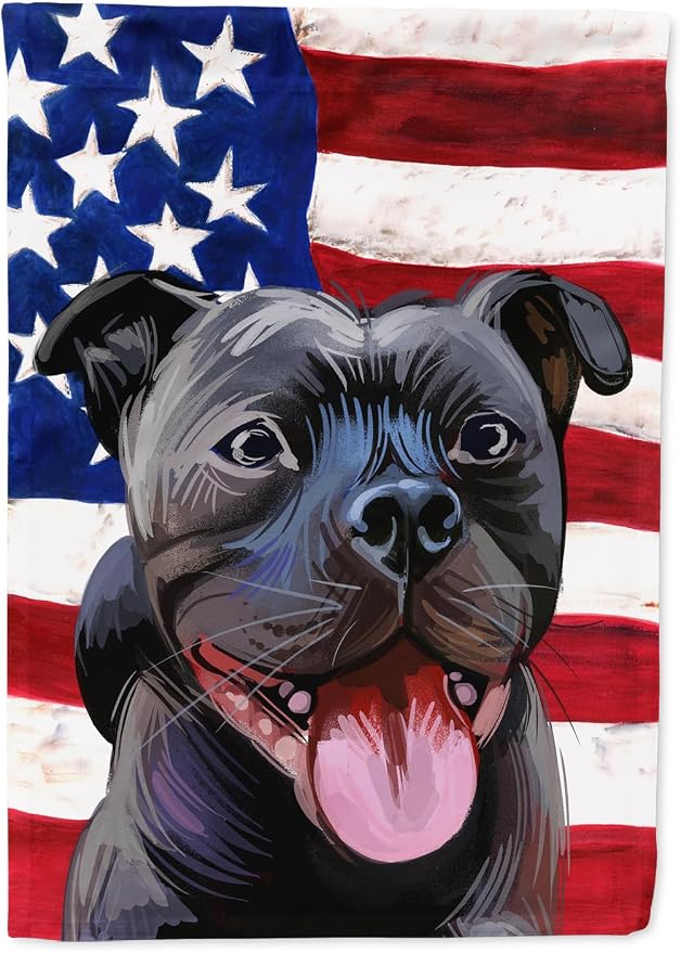 Caroline's Treasures CK6724GF Staffordshire Bull Terrier American Flag Garden Flag Mailbox Flag Decorative Yard Flag Banner Outside Patio Artwork Yard Flower Beds, Garden Size, Multicolor