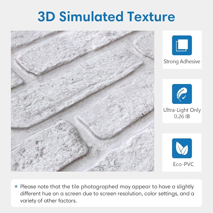COMSTICKC 3D Faux Brick Wall Panel Peel and Stick Wall Covering, White with Gray Spots, 12 Pcs of 22.8" x 11.8", UrltraLight PVC 3D Brick Wall Stickers Decorative Tiles for Indoor Deocr, 22.48 sq.ft