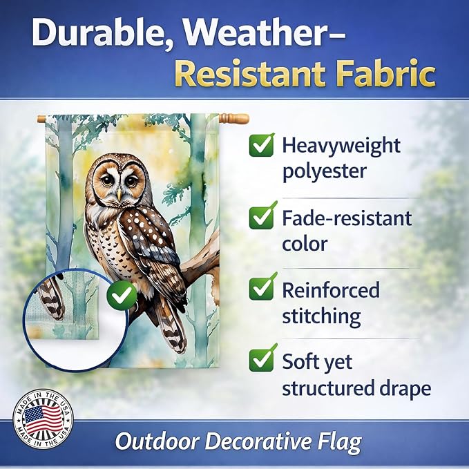 Caroline's Treasures Spotted Owl House Flag Large Porch Sleeve Pole Decorative Outside Yard Banner Artwork Wall Hanging, Polyester, House Size, Multicolor