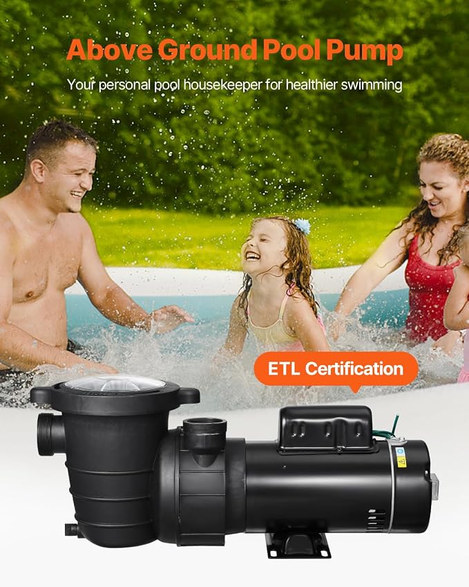 VEVOR Above Ground Pool Pump, 2HP/0.44HP, Dual Speed Swimming Pool Pump, High 118 GPM 56 ft Lift, Low 57 GPM 14 ft Lift, 110V 3450 RPM with Strainer Basket, 122°F Max Water Temp, for Hot Tubs Spas