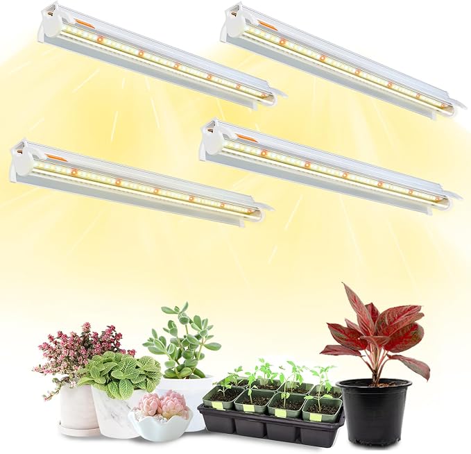 T5 Grow Lights for Seedlings, 10W x4, LED Grow Lights for Seed Starting | 16" Long Light Bars x4, Full Spectrum +660 nm Red, Plant Lights for Indoor Growing, 4000K White, Grow Strips for Shelf/Rack