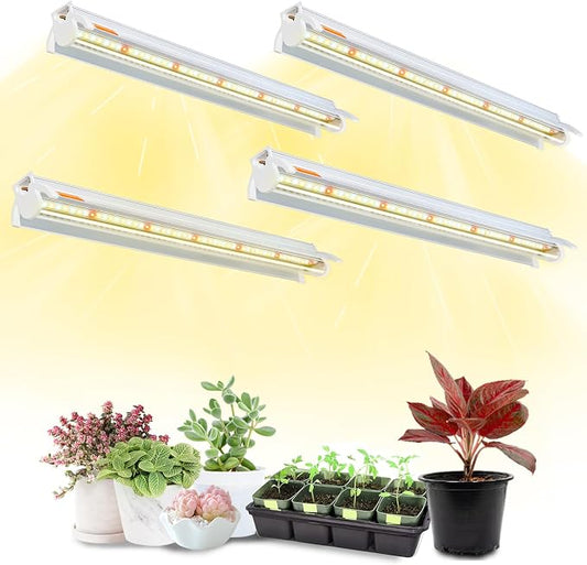 T5 Grow Lights for Seedlings, 10W x4, LED Grow Lights for Seed Starting | 16" Long Light Bars x4, Full Spectrum +660 nm Red, Plant Lights for Indoor Growing, 4000K White, Grow Strips for Shelf/Rack