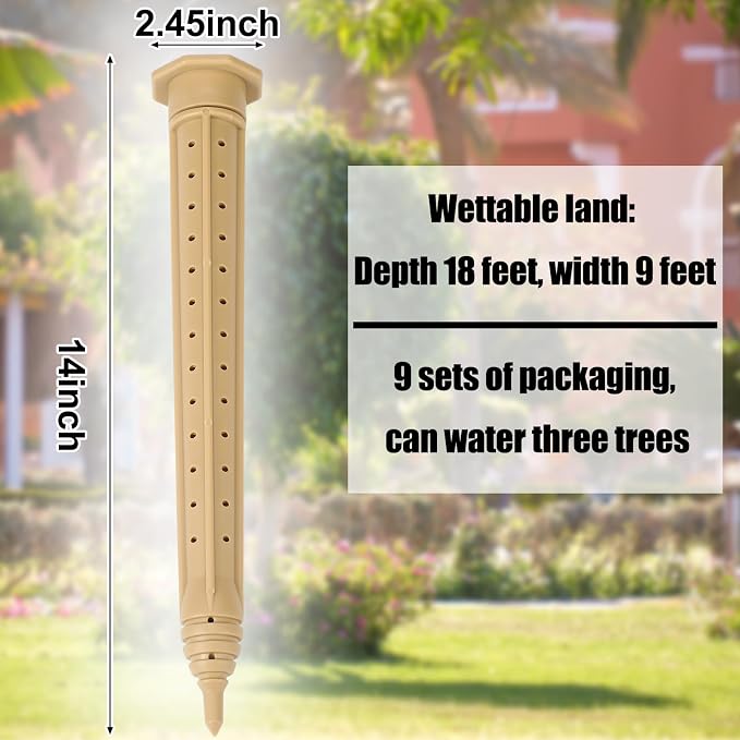 Briwooody 9 Pack 14 Inch Garden Watering Stake Large UV Protected ABS Plastic Deep Root Irrigation Spike Brown Drip System Parts Tubes for Trees Shrubs Bushes Flowers Fruits Vegetables Potted Plants