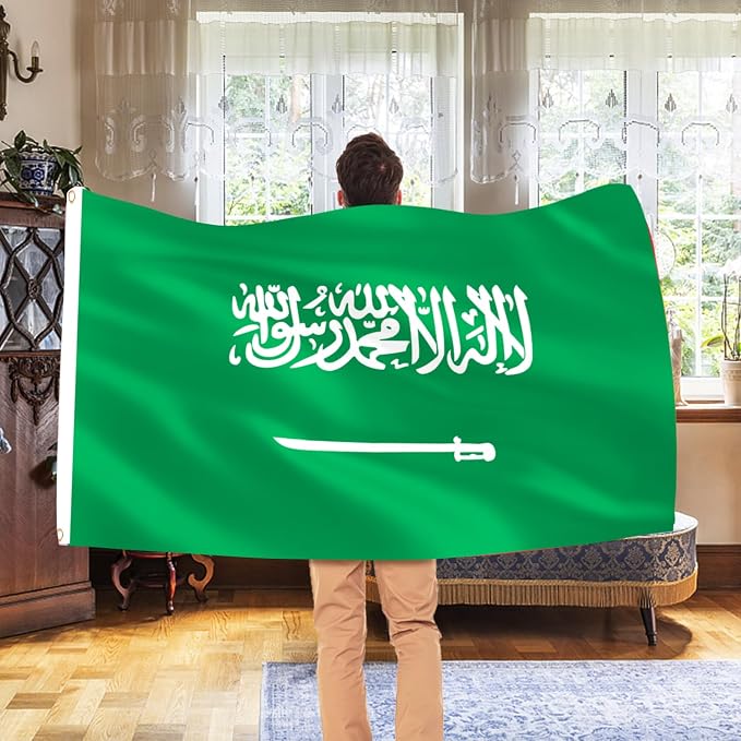 Ahfulife Saudi Arabia Flag 3x5 Ft, 2 Pcs Large Saudi Arabian National Flags for Outdoor Indoor, Double Sided with Brass Eyelets for World Cup, National Day, Party, Garden, Bar, Street Decor