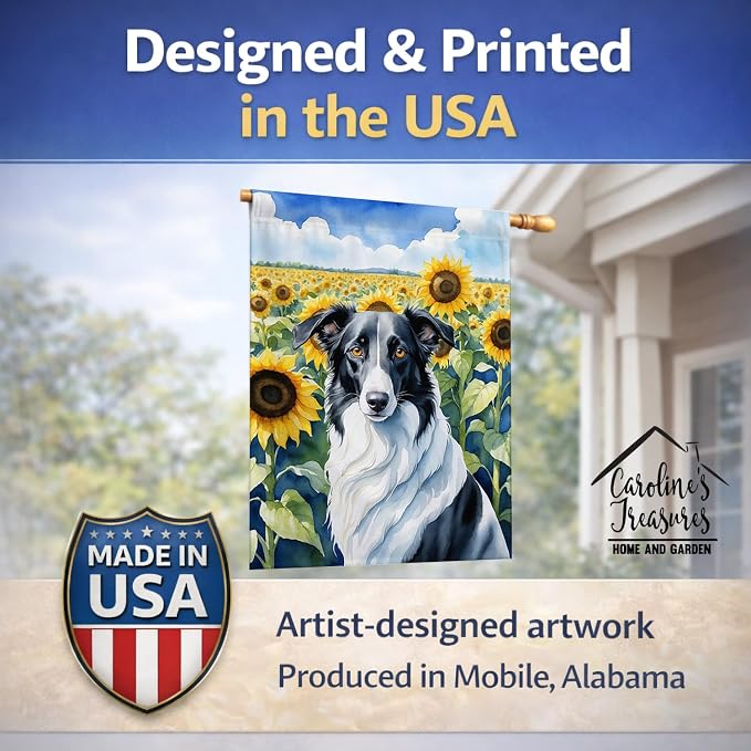 Caroline's Treasures DAC6034CHF Borzoi in Sunflowers House Flag Large Porch Sleeve Pole Decorative Outside Yard Banner Artwork Wall Hanging, Polyester, House Size, Multicolor