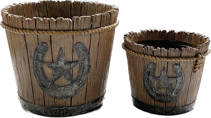 Western Cowboy Horseshoe Retro Plantpot Resin Flowerpots with Drainage Holes Garden Outdoor Home Decoration (Set of 2) | Drainage Holes, Indoor Outdoor, Garden Home Decoration