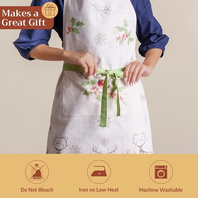 Maison d' Hermine Aprons for women with Pocket 100% Cotton (27.50"x31.50") | Adjustable Neck Strap & long ties Apron Men Chef Wedding Cooking Gardening Server Maid