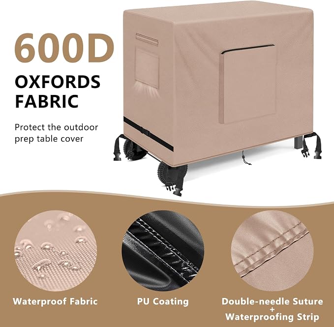 Outdoor Raised Garden Bed Cover for Winter -48 x 24 x 35 inch, Khaki | Waterproof Raised Planter Boxes Stand Covers Heavy-Duty for Outdoor prep tables, Protection for Winter Snow,Frost,and Rain