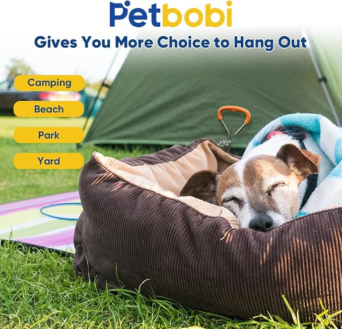 Petbobi Dog Tie-Out Cable and Stake - 10ft Heavy Duty Cable with Spring, No Tangle, 16in Ground Stake, Ideal for Outdoor Yard, Camping, Suitable for Small Medium Large Dogs Up to 120 lbs, Blue