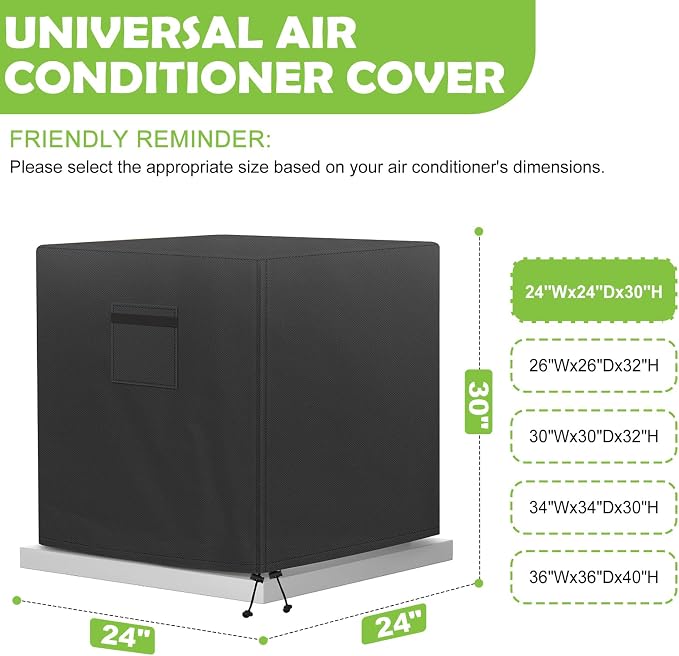 Central Air Conditioner Cover for Outside Units, AC Covers for Outside,Waterproof & Windproof Outdoor AC Units Cover, Black (24''x24''x30'')
