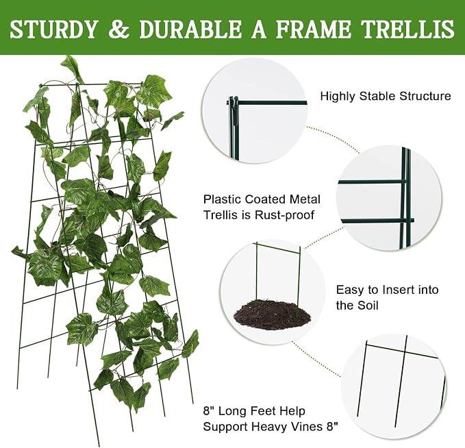 48" Hx 18" L Cucumber Trellis for Garden A Frame Plant Support for Raised Bed, Outdoor Indoor Plant Garden Trellis for Climbing Plants (3 Packs)