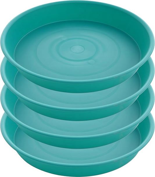 4 Pack of 16 inch Plant Saucer (13.5" Base), Heavy Duty Plastic Plant Tray for Pots, Flower Water Trays for Indoors, Bird Bath Bowls, Plant Drip Saucers for Planter 14"/15"/16" (Teal)