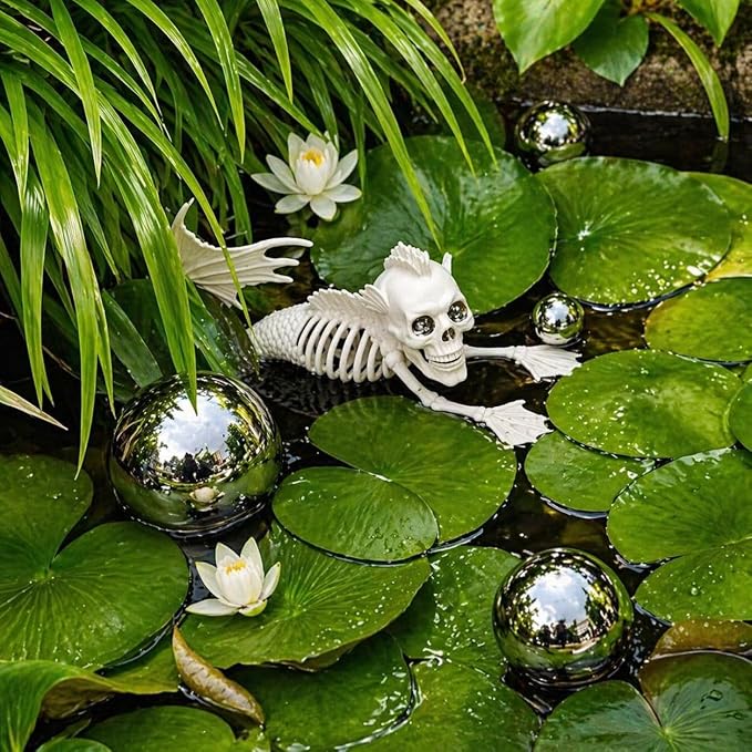 Gazing Ball Garden Mirror Outdoor - Outside Decorative Globe, Silver, 5Pcs | Metal Polished Reflective Sphere, Stainless Steel Hollow Decoration Ornament for Home Pond Swimming Pool Housewarming Gift