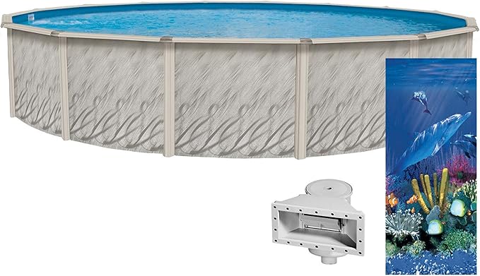 Lake Effect Pools 'Meadows Reprieve' 24' Round Above Ground Swimming Pool | 52" Inch Height | Resin Protected Steel Sided Walls | a Antilles Dolphin Overlap Liner and Widemouth Skimmer