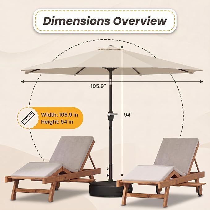 Greesum 9FT Outdoor Patio Umbrella, Table Umbrella for Yard, Market, Heavy-Duty Waterproof Pool Umbrella with 8 Sturdy Ribs, UV Protection for Beach, Deck, Garden, Backyard