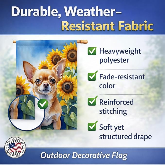 Caroline's Treasures DAC6051CHF Chihuahua in Sunflowers House Flag Large Porch Sleeve Pole Decorative Outside Yard Banner Artwork Wall Hanging, Polyester, House Size, Multicolor