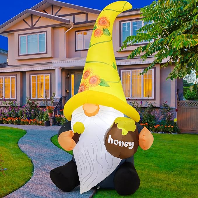 GOOSH 6 FT Summer Inflatables Gnome Outdoor Blow Up Yard Decoration with LED Lights, Weather-Resistant&Fast Inflation for Summer Garden Spring Lawn Party Indoor Decor