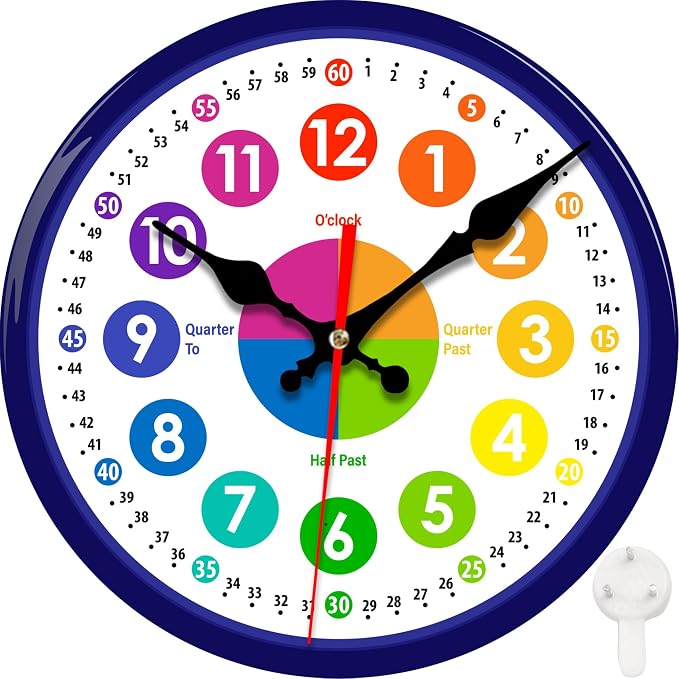 Wall Clocks Battery Operated, Telling Time Teaching Silent Non Ticking Decorative Indoor Outdoor Wall Clocks for Living Room Kitchen Bedroom Bathroom 12"
