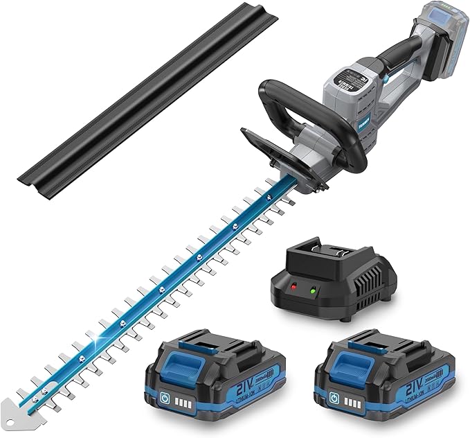 Hedge Trimmer Cordless 22" - 21V Powerful Electric Hedge Trimmer with 2 x 2.0Ah Batteries and Fast Charger, Easy to Use, 3200RPM Lightweight Battery Powered Bush Trimmers for Garden, Yard Care, GT860
