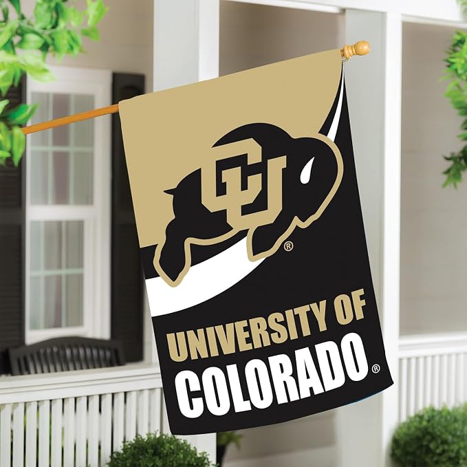 NCAA University of Colorado House Flag, 28 x 44, Double Sided Garden Flags for Outside, Outdoor College Flags & Banners for Gardens Patio, Indoor Wall Decor Flag for Room