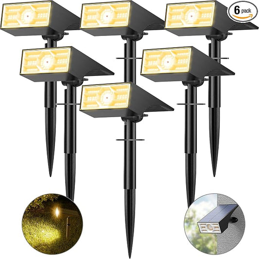 Solar Spot Lights Outdoor, 6 Pack/56 LED Outdoor Lights for Yard Waterproof IP68, 4 Lighting Modes Solar Landscape Spotlights, Auto On/Off Solar Powered Flood Lights Garden Pathway,Warm White