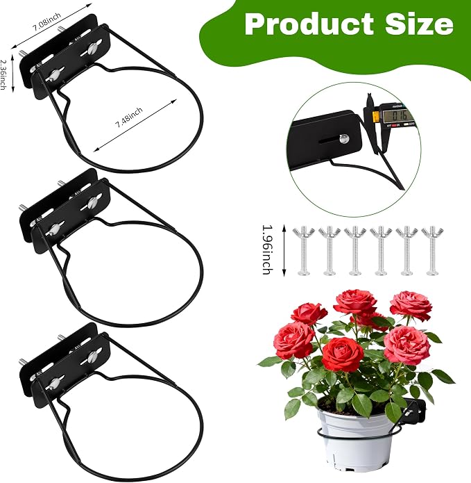 Adjustable Width Railing Plant Holder - 3pc Metal Railscapes Plant Holder Between Rails, 8.6 Inches Rustproof Plant Hangers for Railings Balcony or Stair