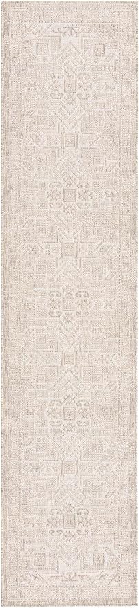 Unique Loom Outdoor Aztec Collection Area Rug - Coba (2' 7" x 12' Runner, Light Gray/ Ivory)