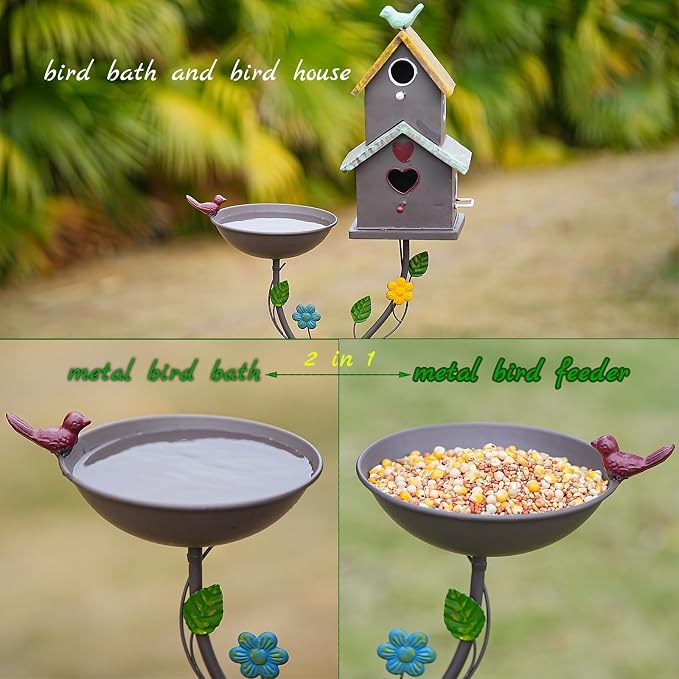 HLQMFHT 60.6" H Bird Baths for Outdoors,Metal Bird Bath Bowl,Birdhouses for Outdoors with Pole,Birdhouses for Outdoors,Garden Yard Decor