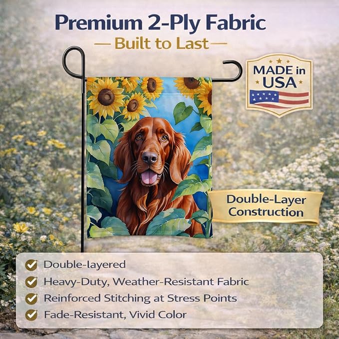 Caroline's Treasures DAC6098GF Irish Setter in Sunflowers Garden Flag Mailbox Flag Decorative Yard Flag Banner Outside Patio Artwork Yard Flower Beds, Garden Size, Multicolor