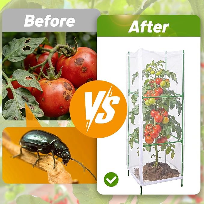 3 Pcs Garden Bird Netting Plant Cover for Square Tomato Cage, 55"×19.7" Garden Bird Tomato Cage Covers with Zipper & Drawstring for Vertical Climbing Plants, Vegetable and Flowers (No Cage)